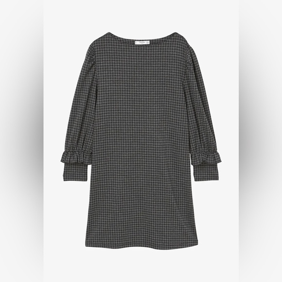 MANGO Houndstooth Mottled Gray Ruffle Academia Grunge Preppy Dress Size XS VGUC - Picture 1 of 6